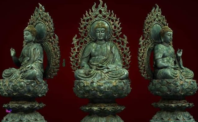 Tượng Tam Thế Phật thể hiện Phật Đạo bao trùm tất cả: quá khứ, hiện tại và tương lai.