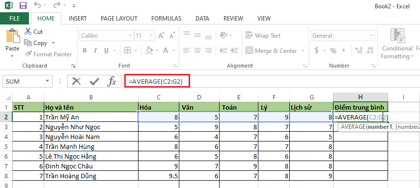 Hướng dẫn cách dùng hàm AVERAGE trong Excel